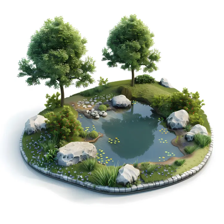 Tranquil Garden Pond with Trees