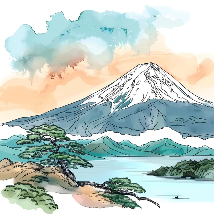 Mountain and Lake Watercolor Art