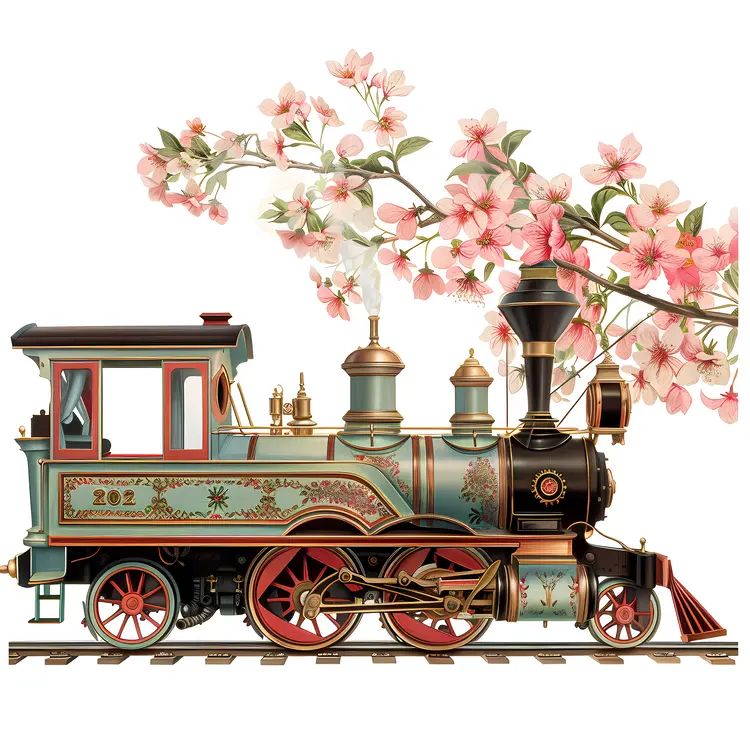 Vintage Train with Spring Flowers