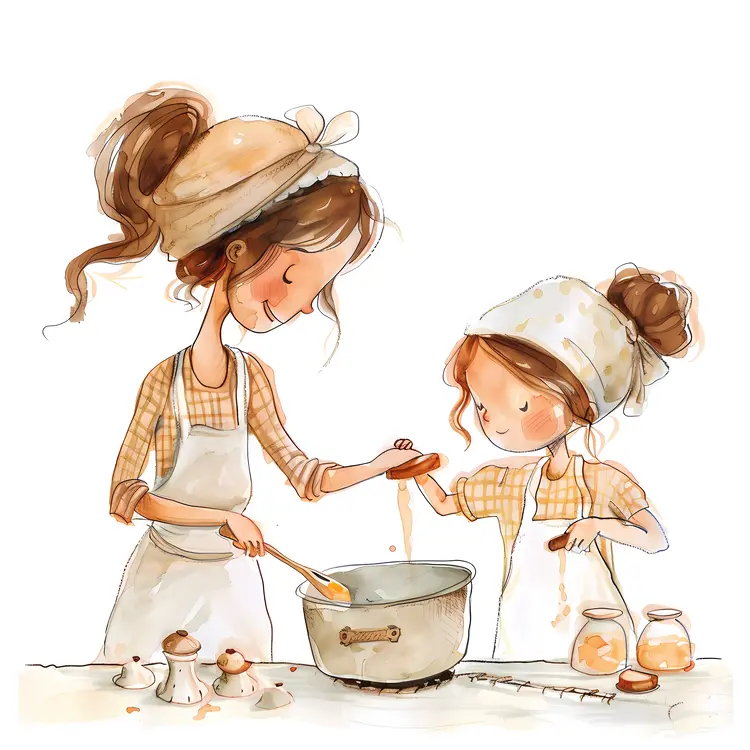 Mother and Daughter Cooking Together