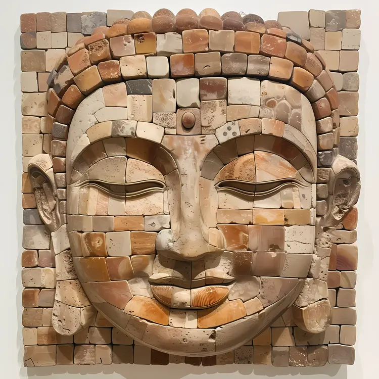 Buddha Head Sculpture in Mosaic Style