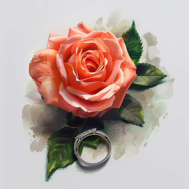 Engagement Ring Beside a Peach Rose