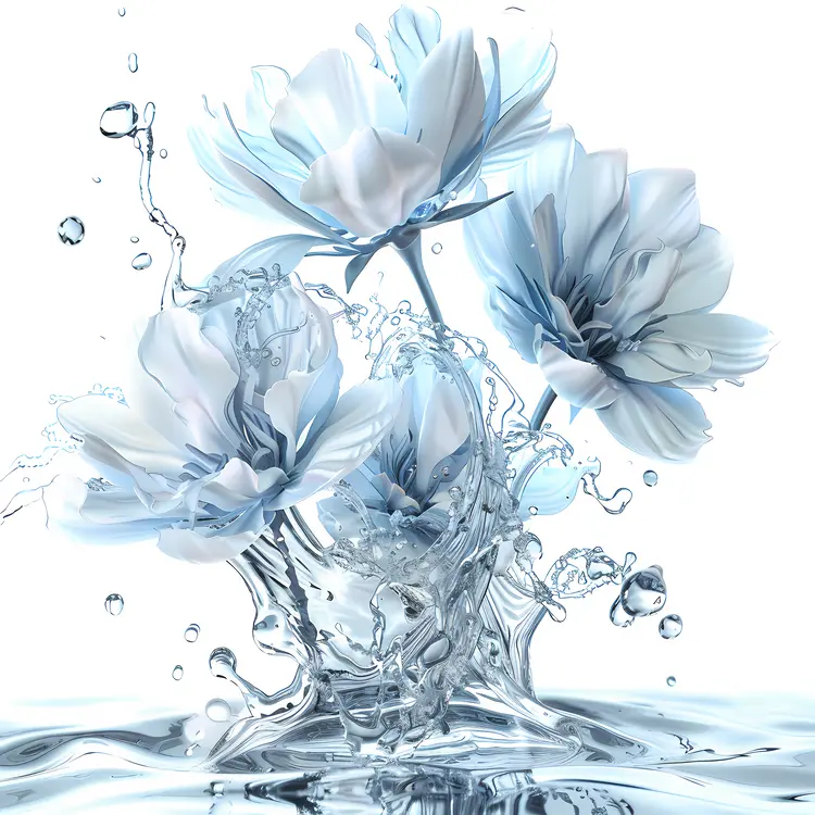 Blue Flowers with Water Splash