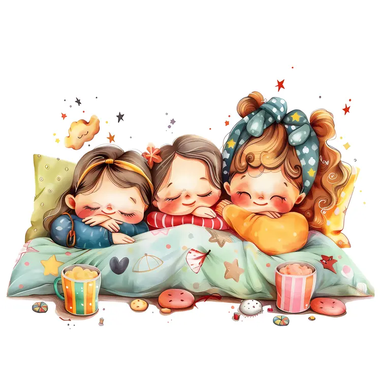 Adorable Girls in Bed at a Sleepover