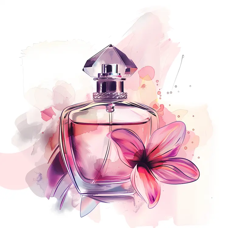 Perfume Bottle with Purple Flower