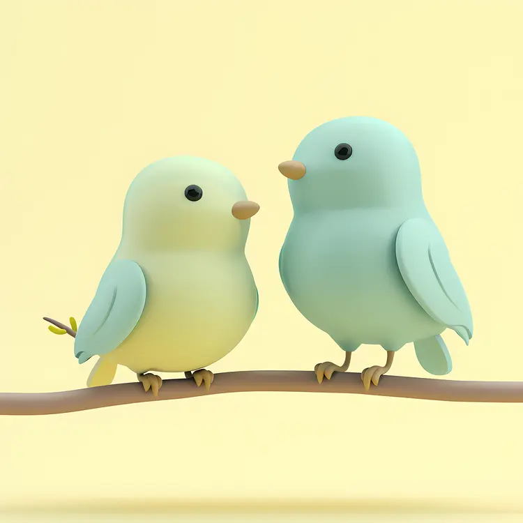 Adorable Cartoon Birds on a Branch