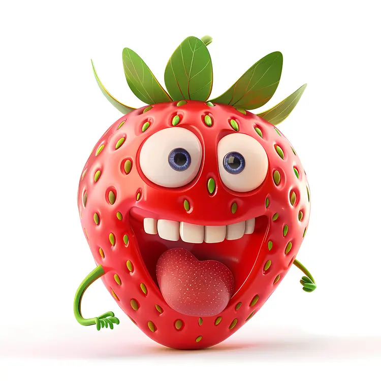 Red Strawberry Cartoon with Tongue Out