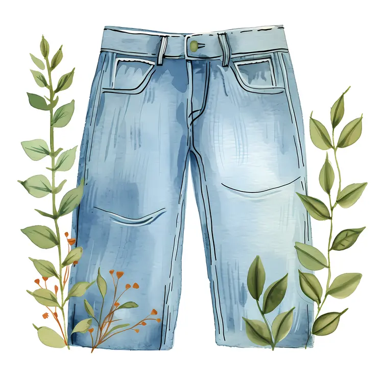 Light Blue Jeans with Leafy Background