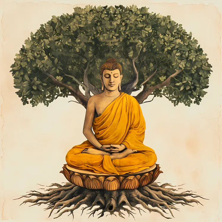 Buddha Meditating Under Tree