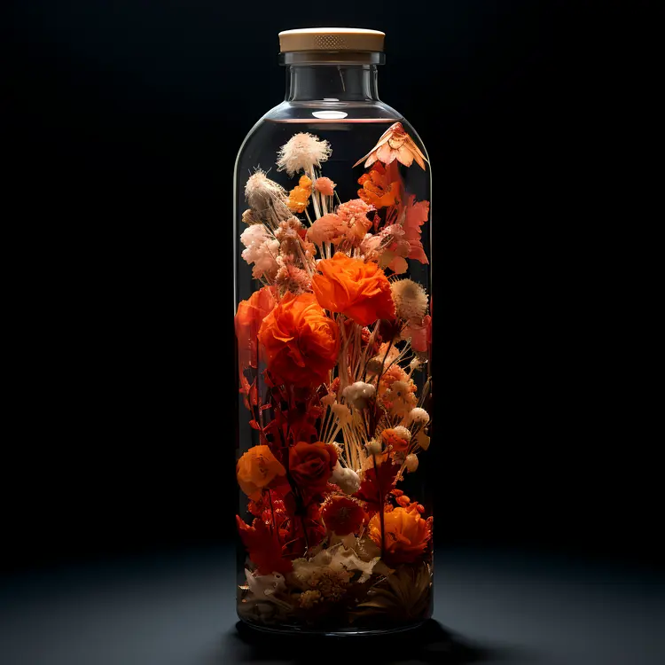 Tall Bottle with Orange and White Flowers