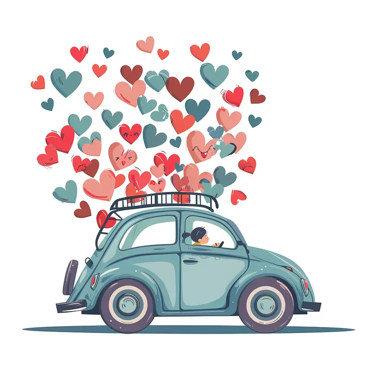Vintage Car with Hearts for Valentine's Day