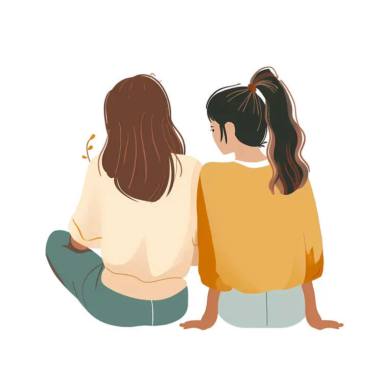 Two Women Sitting Together in Casual Clothing