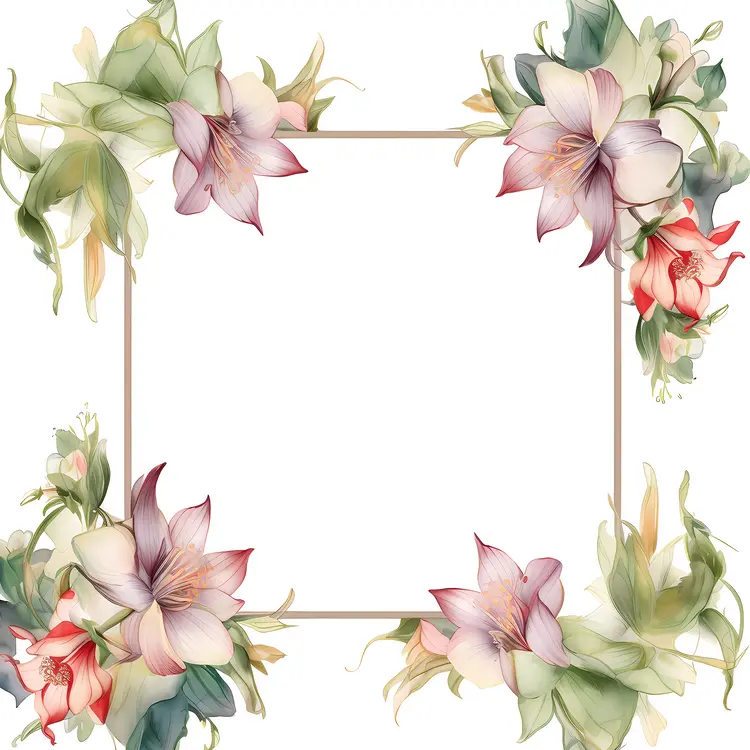 Elegant Floral Frame with Pink and Green Flowers