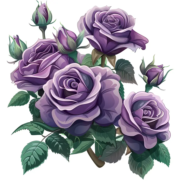 Cluster of Purple Roses in Full Bloom