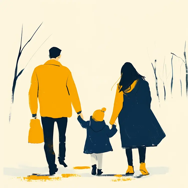 Family in Yellow and Blue Coats