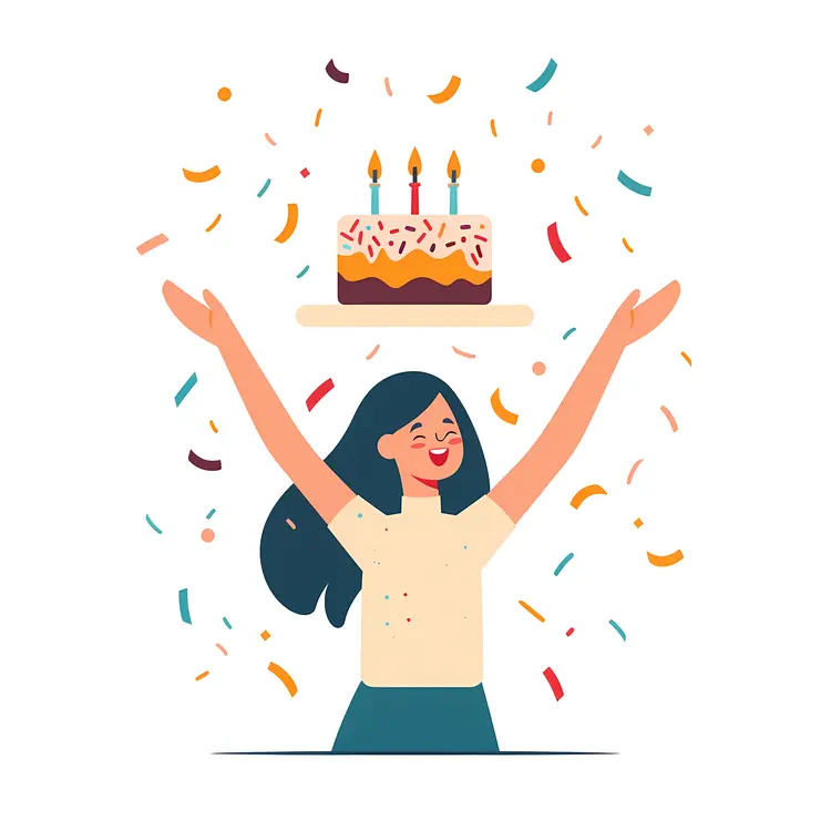 Woman Holding Birthday Cake with Confetti