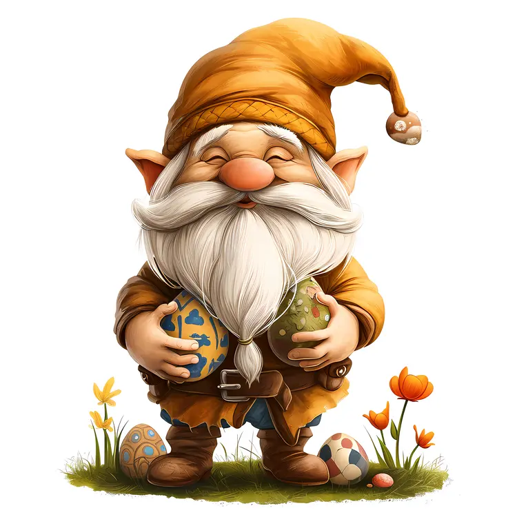 Cute Gnome Holding Easter Eggs