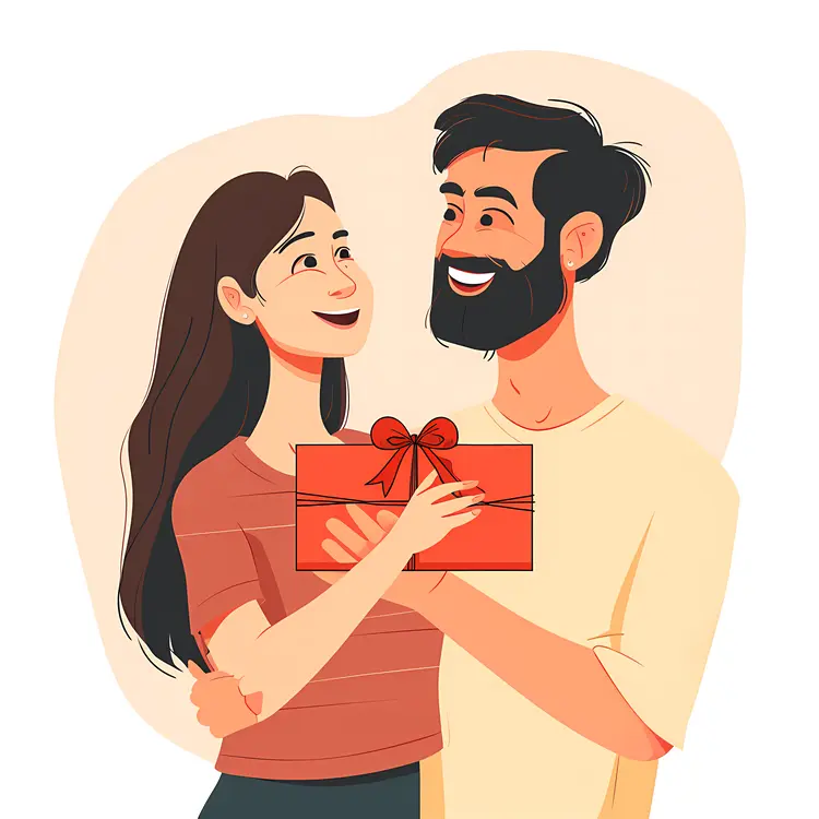 Happy Couple Exchanging Gift