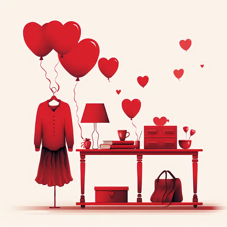 Red Dress and Balloons Decor