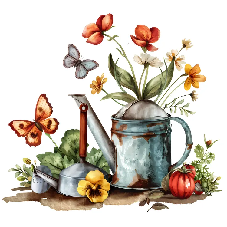 Charming Watering Can with Flowers