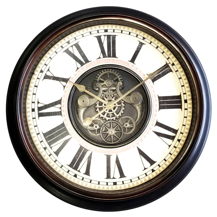 Vintage Wall Clock with Roman Numerals and Gears