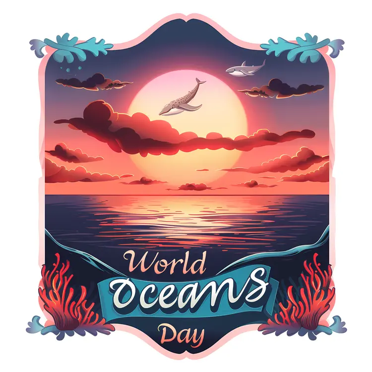 World Oceans Day Sunset Illustration