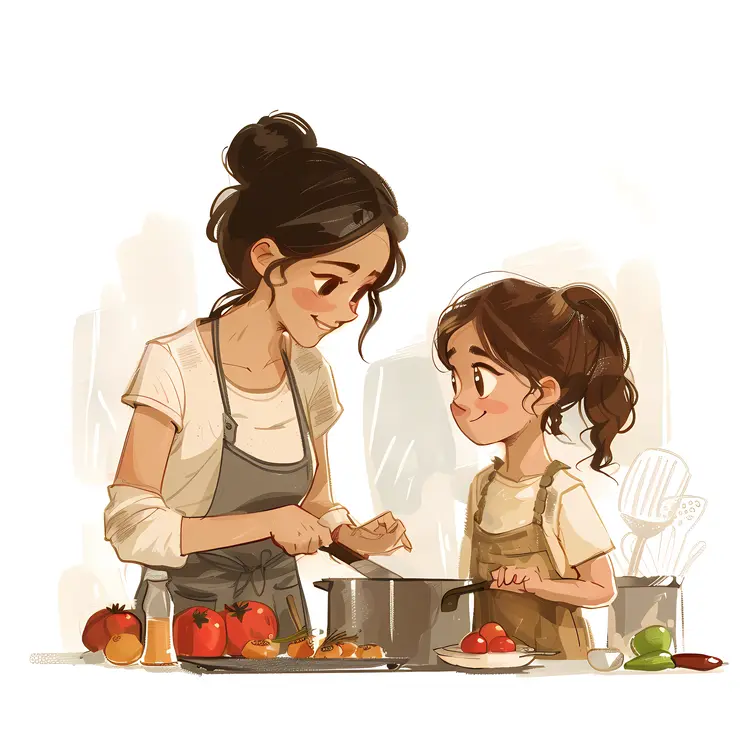 Mother and Daughter Cooking Together