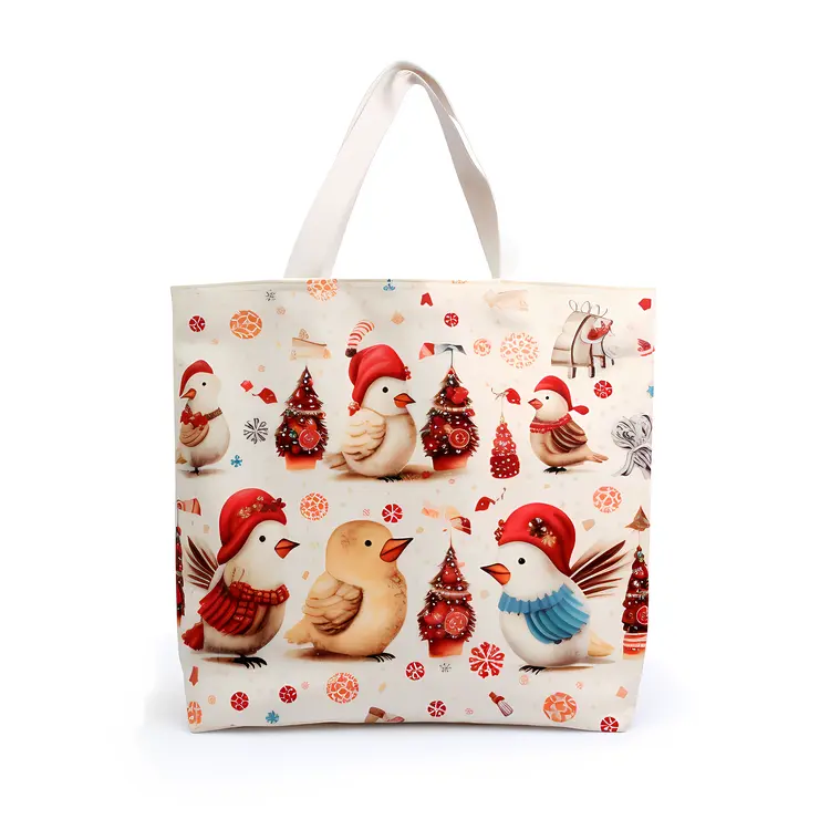 Christmas-themed Tote Bag with Birds
