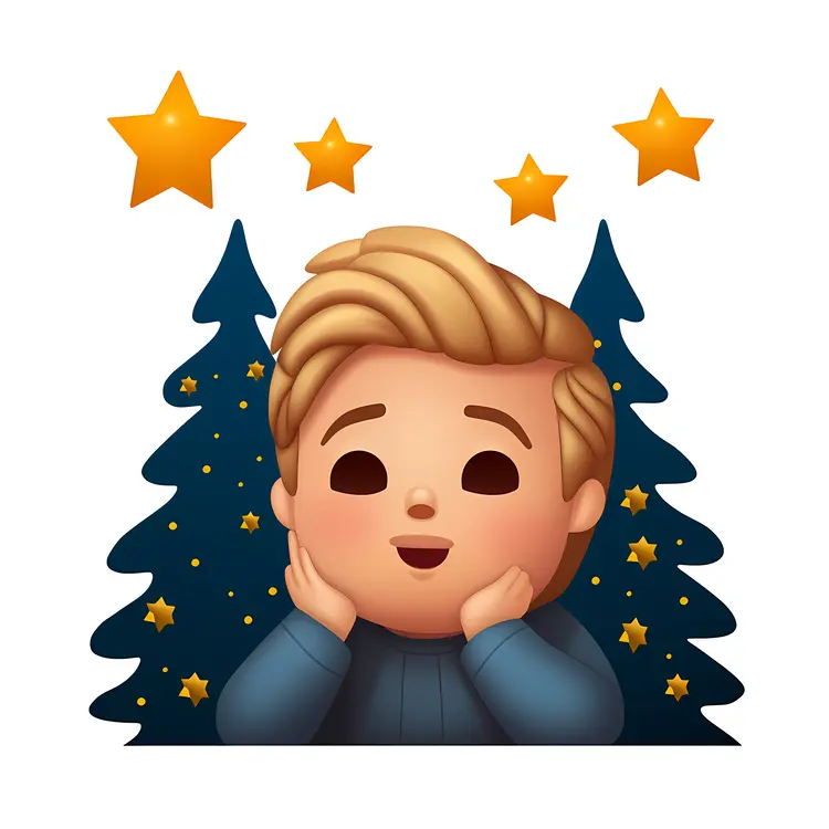 Happy Boy with Stars and Trees