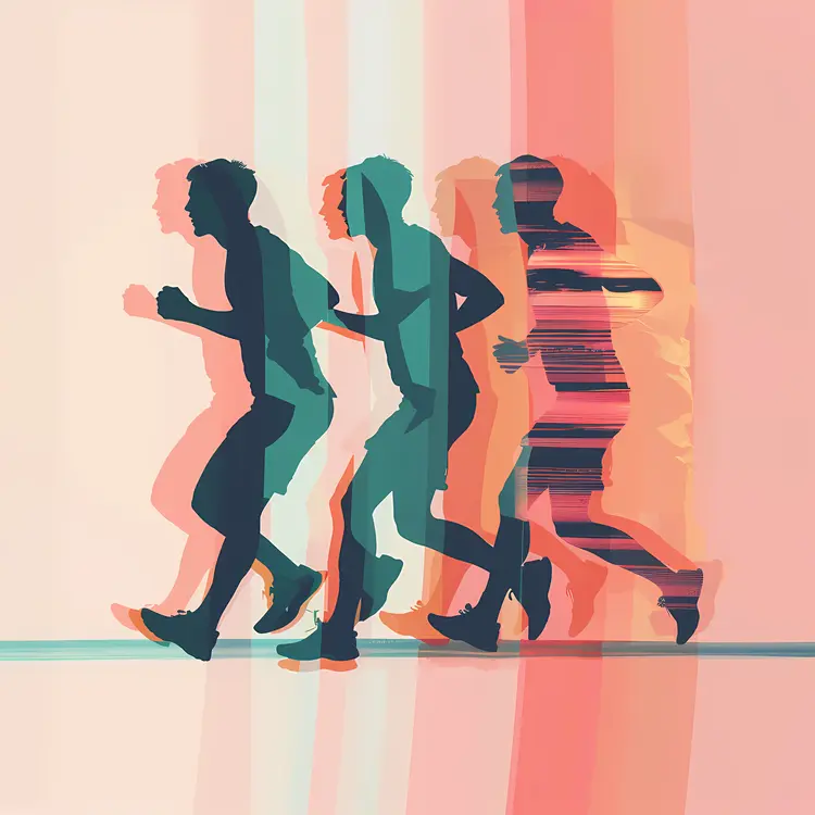 Silhouettes of Runners with Colorful Stripes