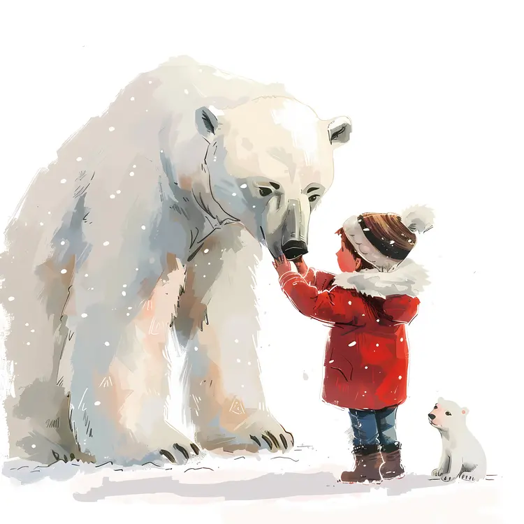 Child Petting Polar Bear