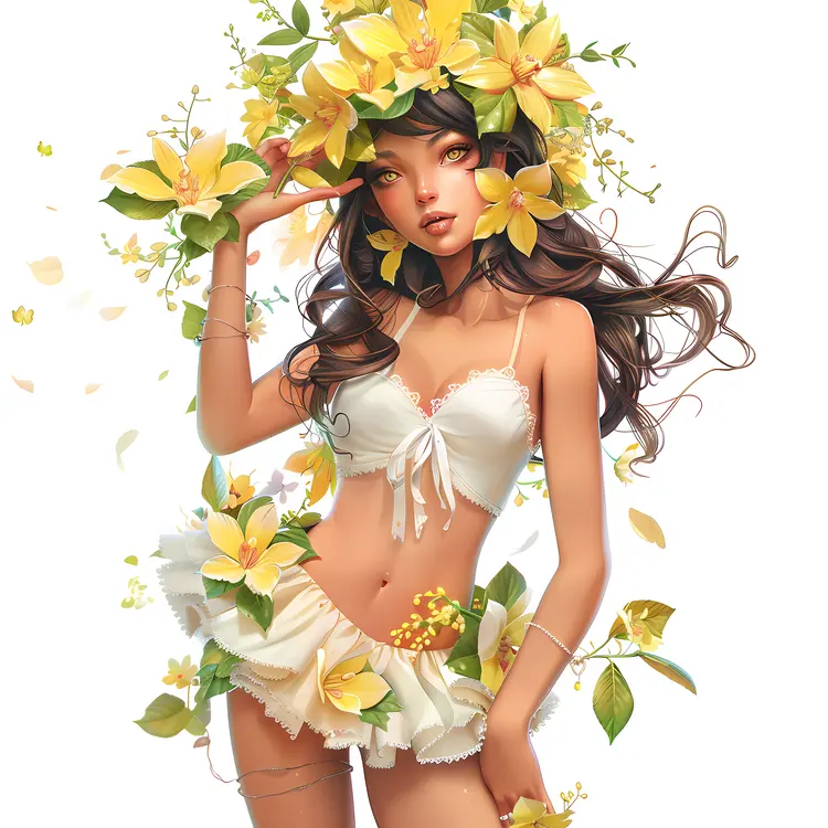 Beautiful Girl with Yellow Flowers