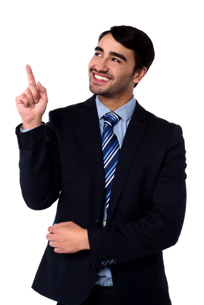 Man in Suit Pointing Up