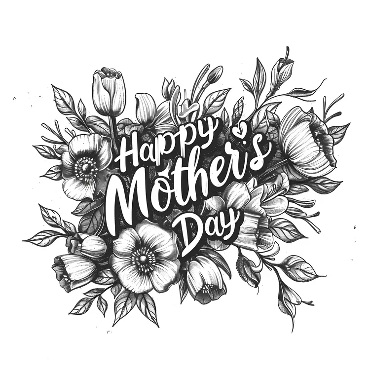 Happy Mother's Day Black and White Floral Design