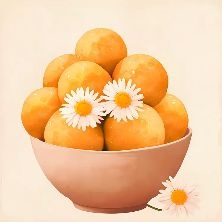 Bowl of Orange Balls with Flowers