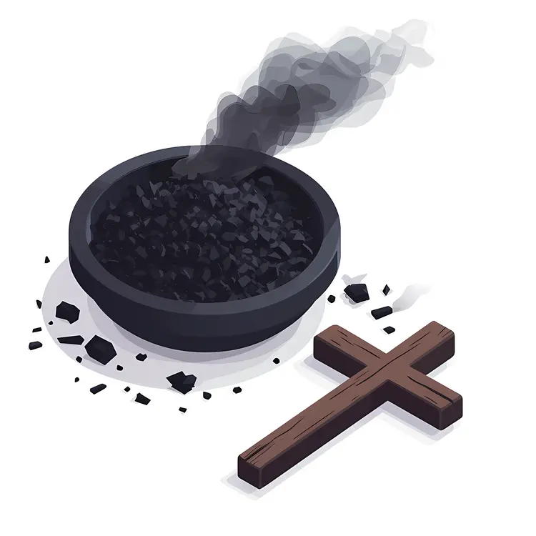 Ashes and Cross in a Bowl with Smoke