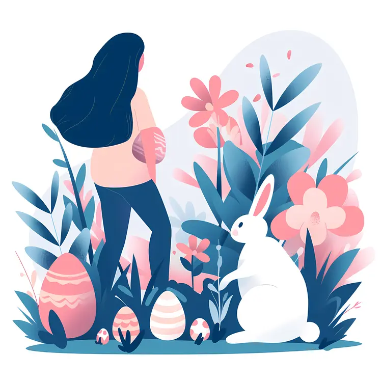 Woman with Easter Egg and Bunny