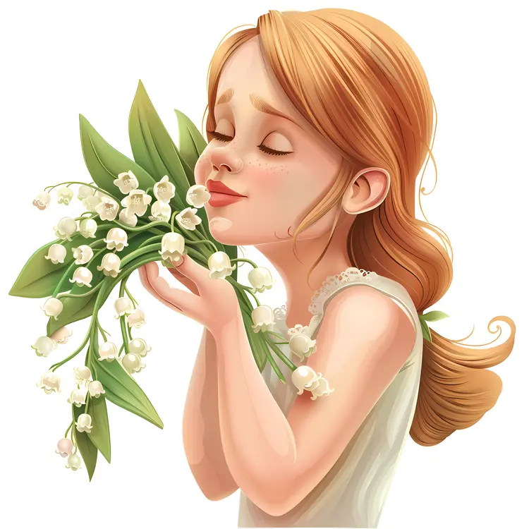 Blonde Girl Holding Flowers in White Dress