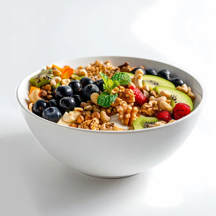 Fresh Fruit and Granola Bowl with Kiwi and Berries