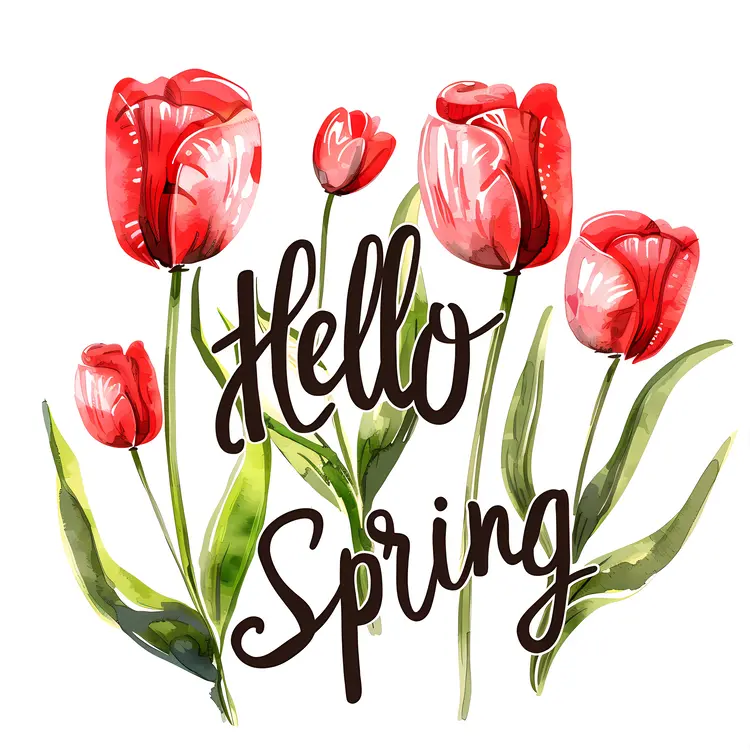 Hello Spring with Red Tulips