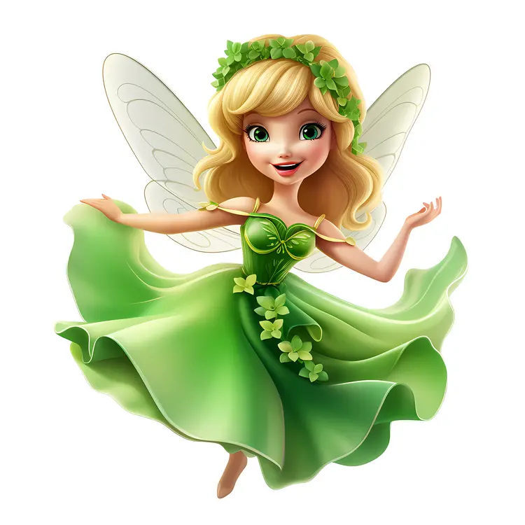 Green Fairy with Wings and Dress