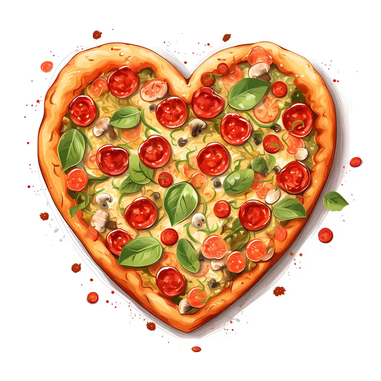 Heart-shaped Pizza with Pepperoni and Basil