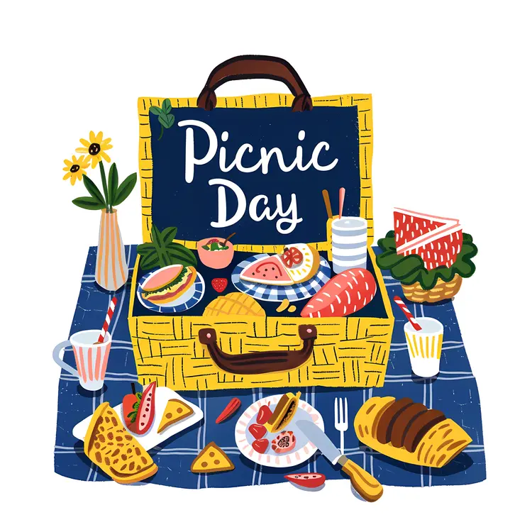 Picnic Day Illustration with Food and Outdoor Items