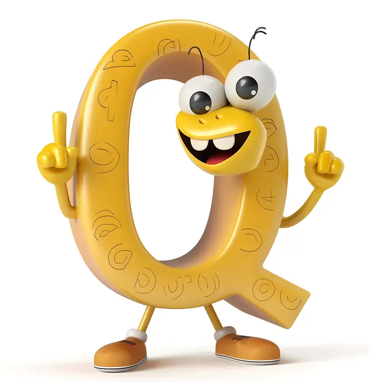 Yellow Q Alphabet Character with a Smile