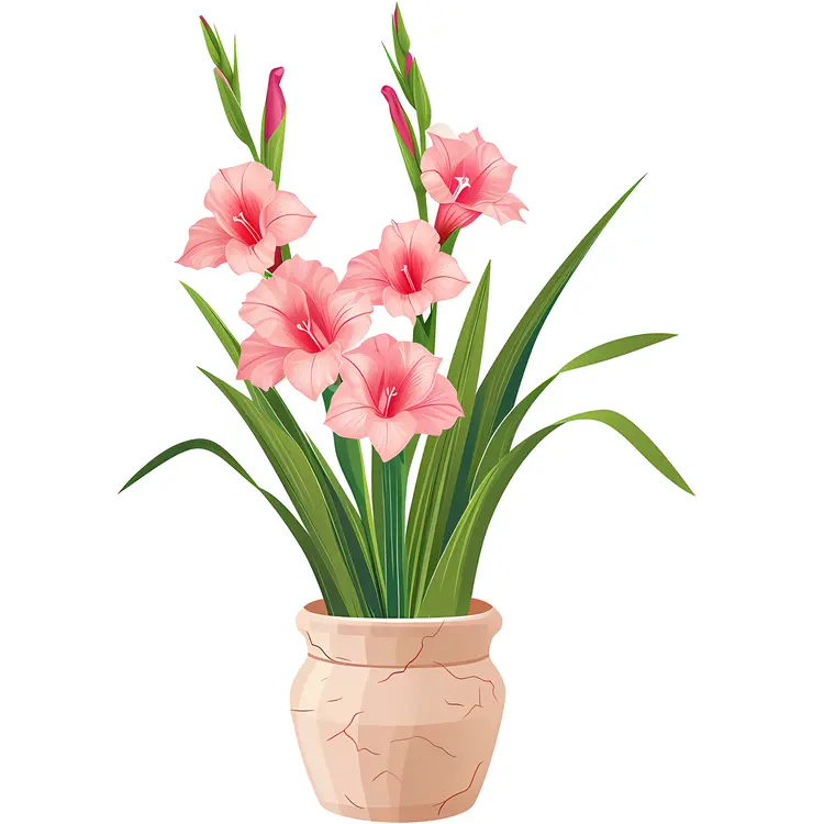 Pink Gladiolus Flowers in a Pot