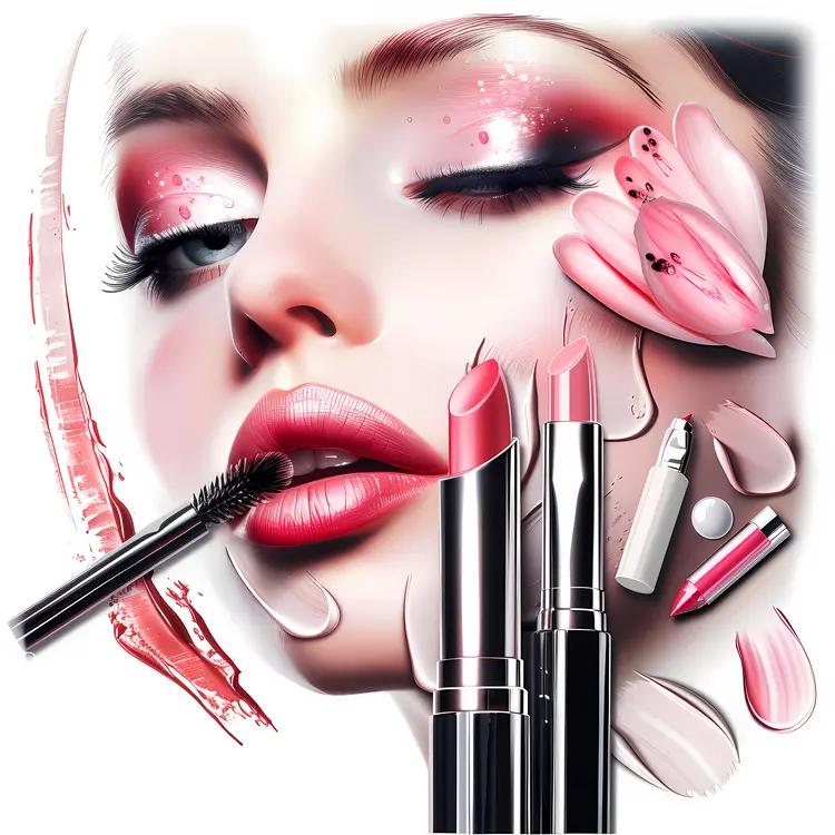 Woman with Makeup and Beauty Products