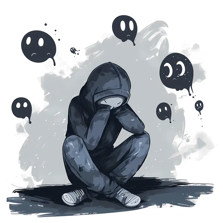 Sad Person Sitting with Dark Hoodie