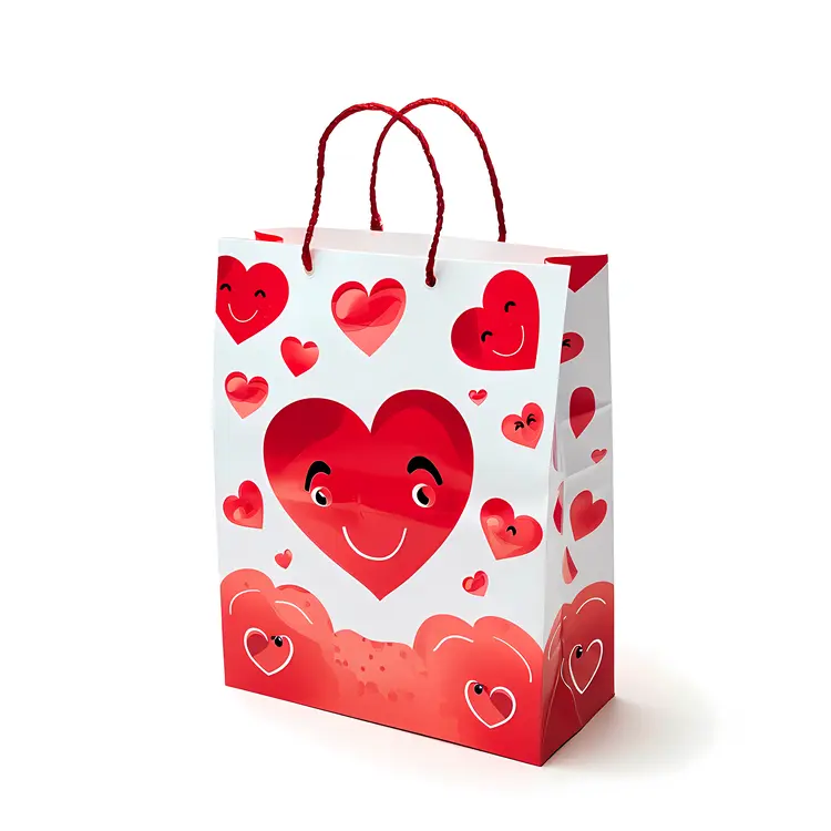White and Red Heart Gift Bag for Valentine's Day