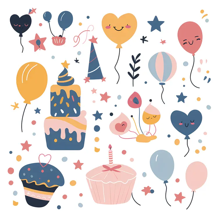 Cute Party Decorations with Balloons and Cake