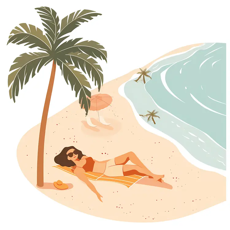 Woman Sunbathing on Beach by the Ocean